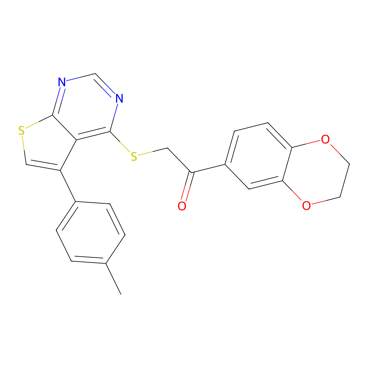 1-(2,3-Dihydro-1,4-benzodioxin-6-yl)-2-{[5-(4-methylphenyl)thieno[2,3-d]pyrimidin-4-yl]thio}ethanone molecular structure, CAS 727689-32-9