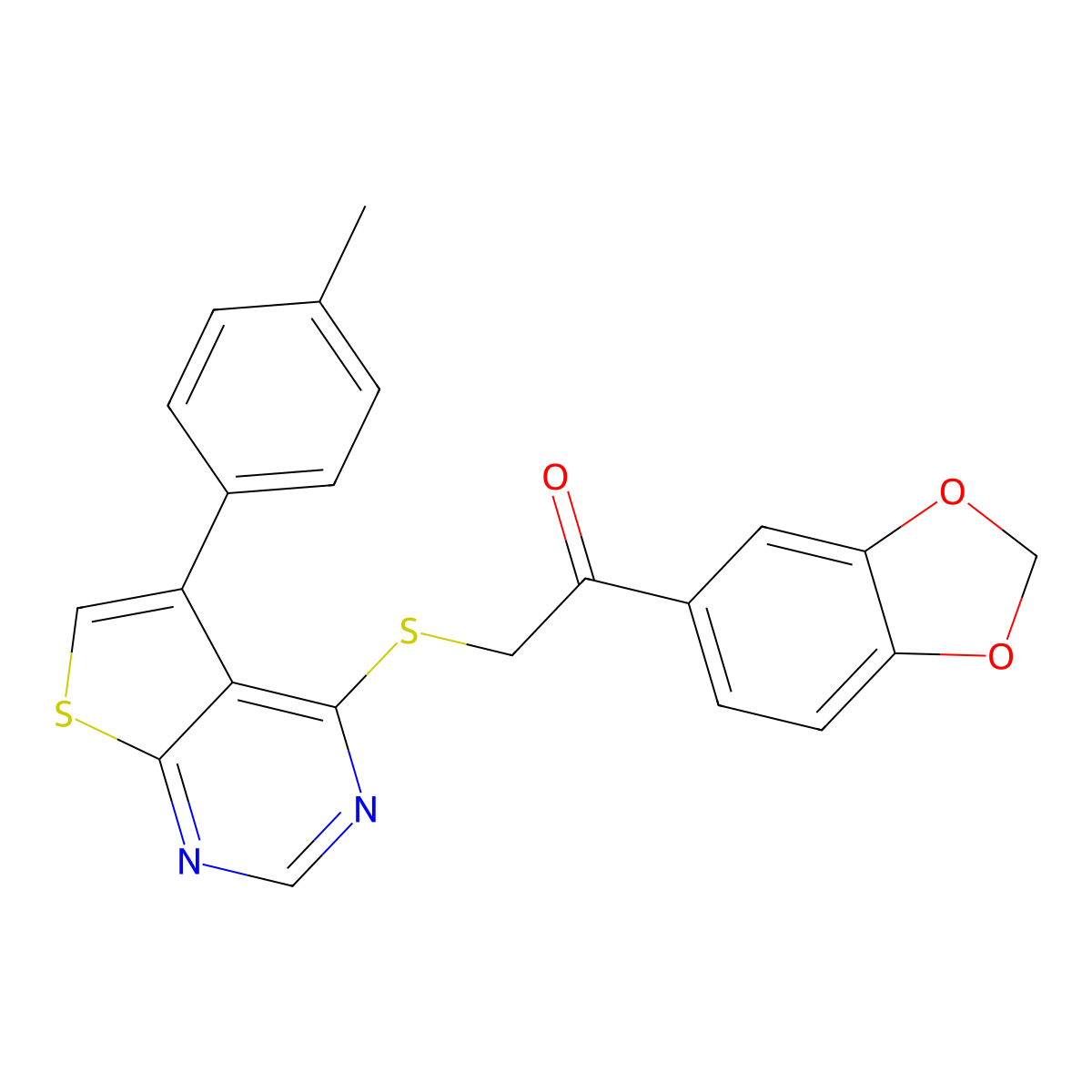 1-(1,3-Benzodioxol-5-yl)-2-[5-(4-methylphenyl)thieno[2,3-d]pyrimidin-4-yl]sulfanylethanone molecular structure, CAS 727689-33-0