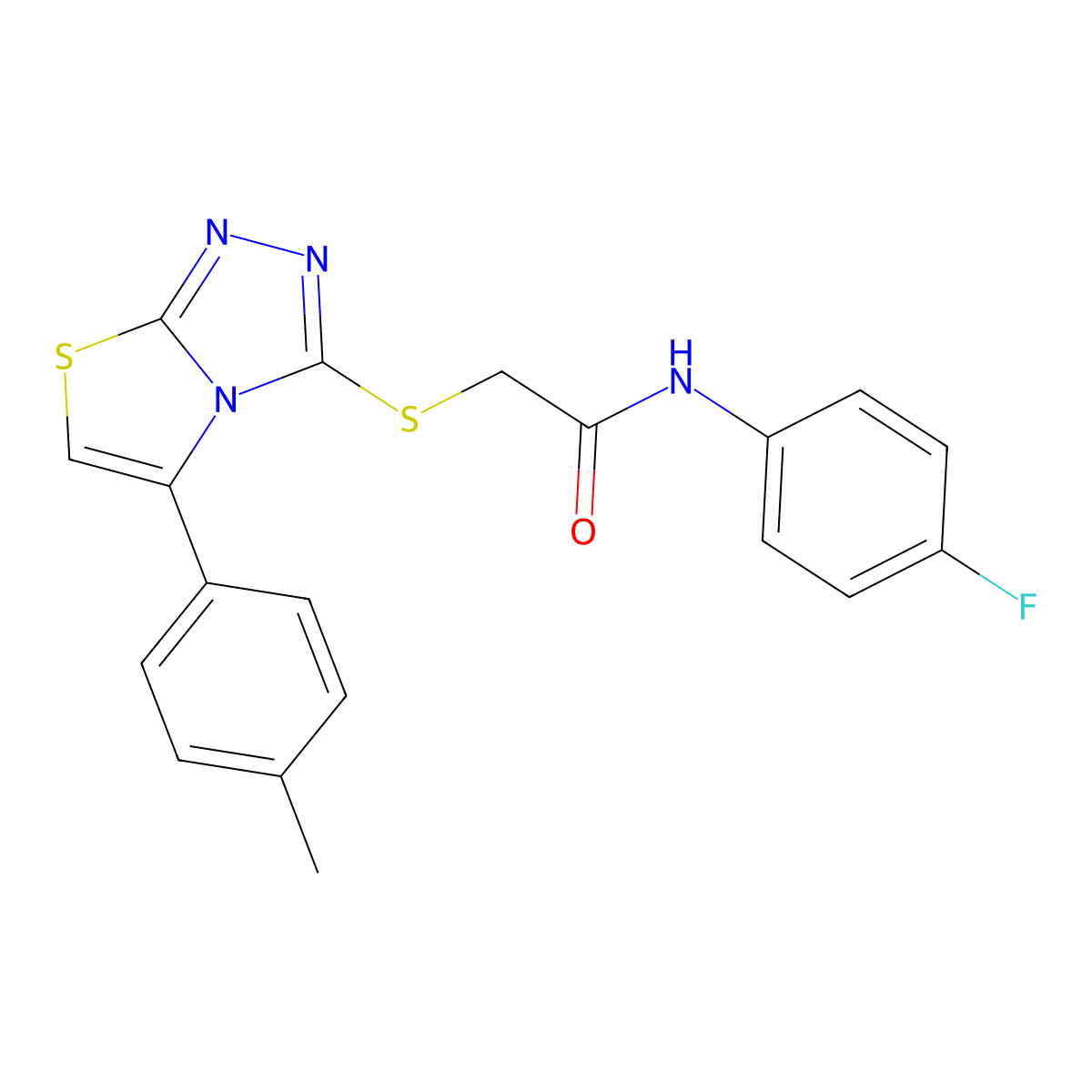 N-(4-fluorophenyl)-2-[[5-(4-methylphenyl)-[1,3]thiazolo[2,3-c][1,2,4]triazol-3-yl]sulfanyl]acetamide molecular structure, CAS 727689-43-2