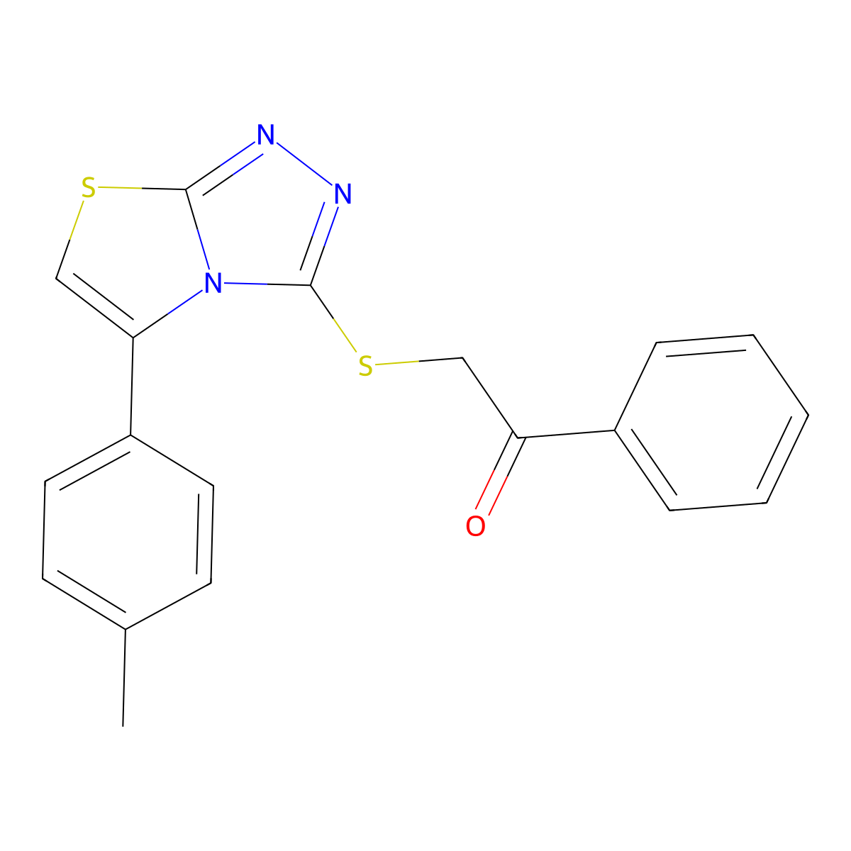 1-Phenyl-2-((5-(p-tolyl)thiazolo[2,3-c][1,2,4]triazol-3-yl)thio)ethanone molecular structure, CAS 727689-48-7