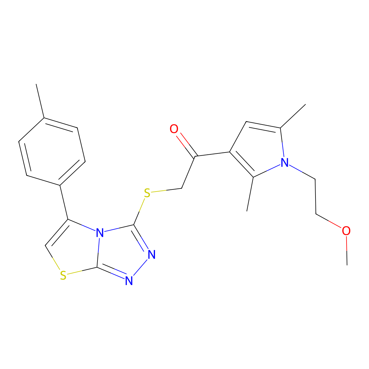 1-(1-(2-methoxyethyl)-2,5-dimethyl-1H-pyrrol-3-yl)-2-((5-(p-tolyl)thiazolo[2,3-c][1,2,4]triazol-3-yl)thio)ethanone molecular structure, CAS 727689-52-3
