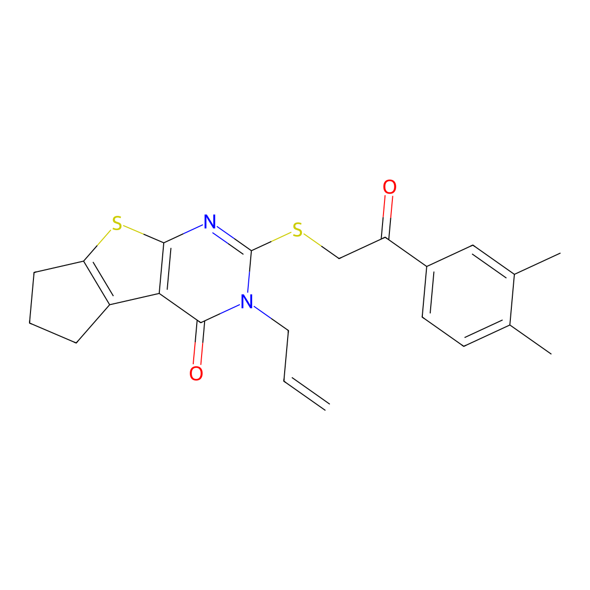 2-[[2-(3,4-Dimethylphenyl)-2-oxoethyl]thio]-3,5,6,7-tetrahydro-3-(2-propen-1-yl)-4H-cyclopenta[4,5]thieno[2,3-d]pyrimidin-4-one molecular structure, CAS 727689-57-8
