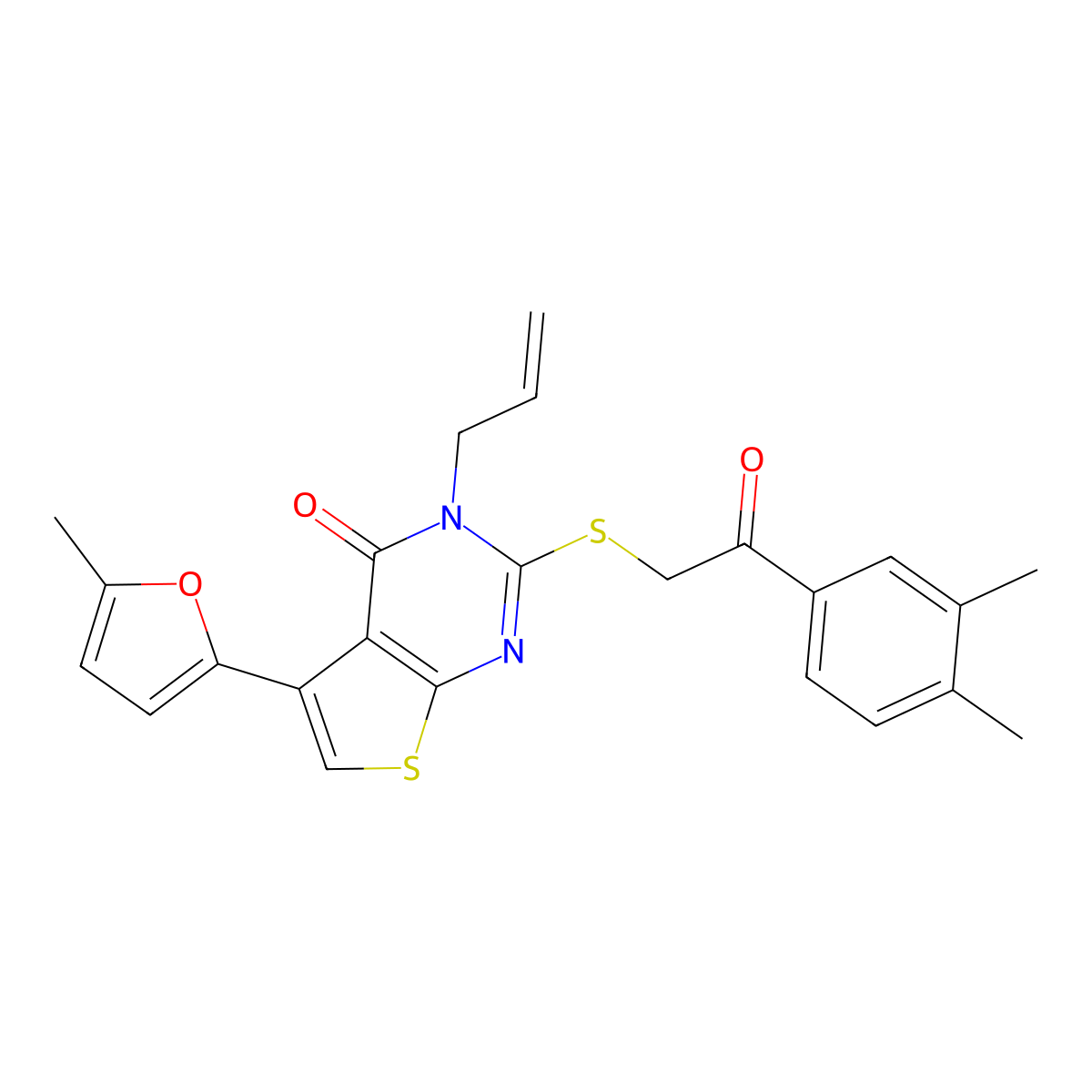 2-[2-(3,4-Dimethylphenyl)-2-oxoethyl]sulfanyl-5-(5-methylfuran-2-yl)-3-prop-2-enylthieno[2,3-d]pyrimidin-4-one molecular structure, CAS 727689-58-9