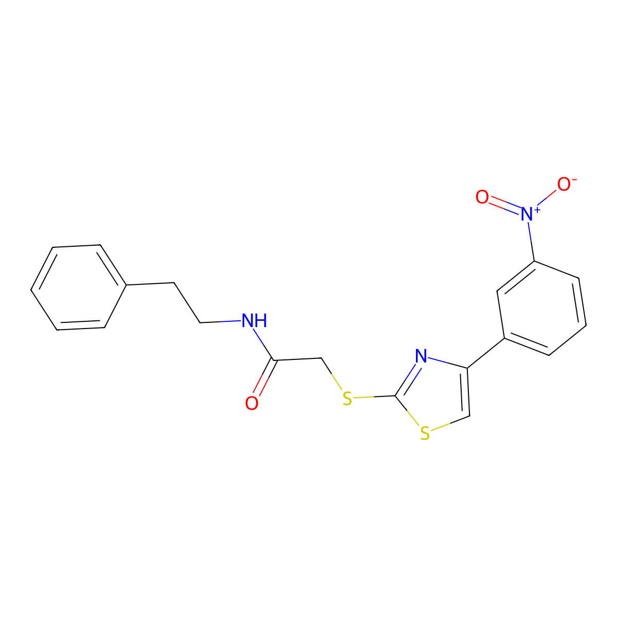 2-{[4-(3-nitrophenyl)-1,3-thiazol-2-yl]sulfanyl}-N-(2-phenylethyl)acetamide molecular structure, CAS 727689-67-0