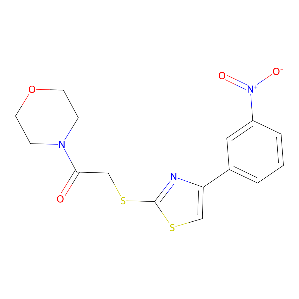 1-Morpholino-2-((4-(3-nitrophenyl)thiazol-2-yl)thio)ethanone molecular structure, CAS 727689-72-7