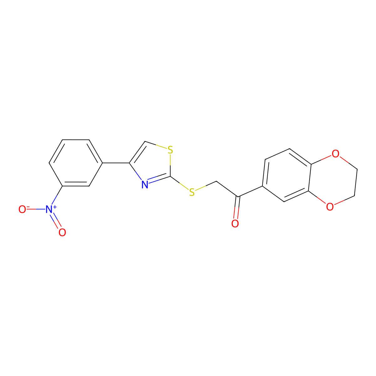 1-(2,3-Dihydro-1,4-benzodioxin-6-yl)-2-{[4-(3-nitrophenyl)-1,3-thiazol-2-yl]sulfanyl}ethan-1-one molecular structure, CAS 727689-78-3