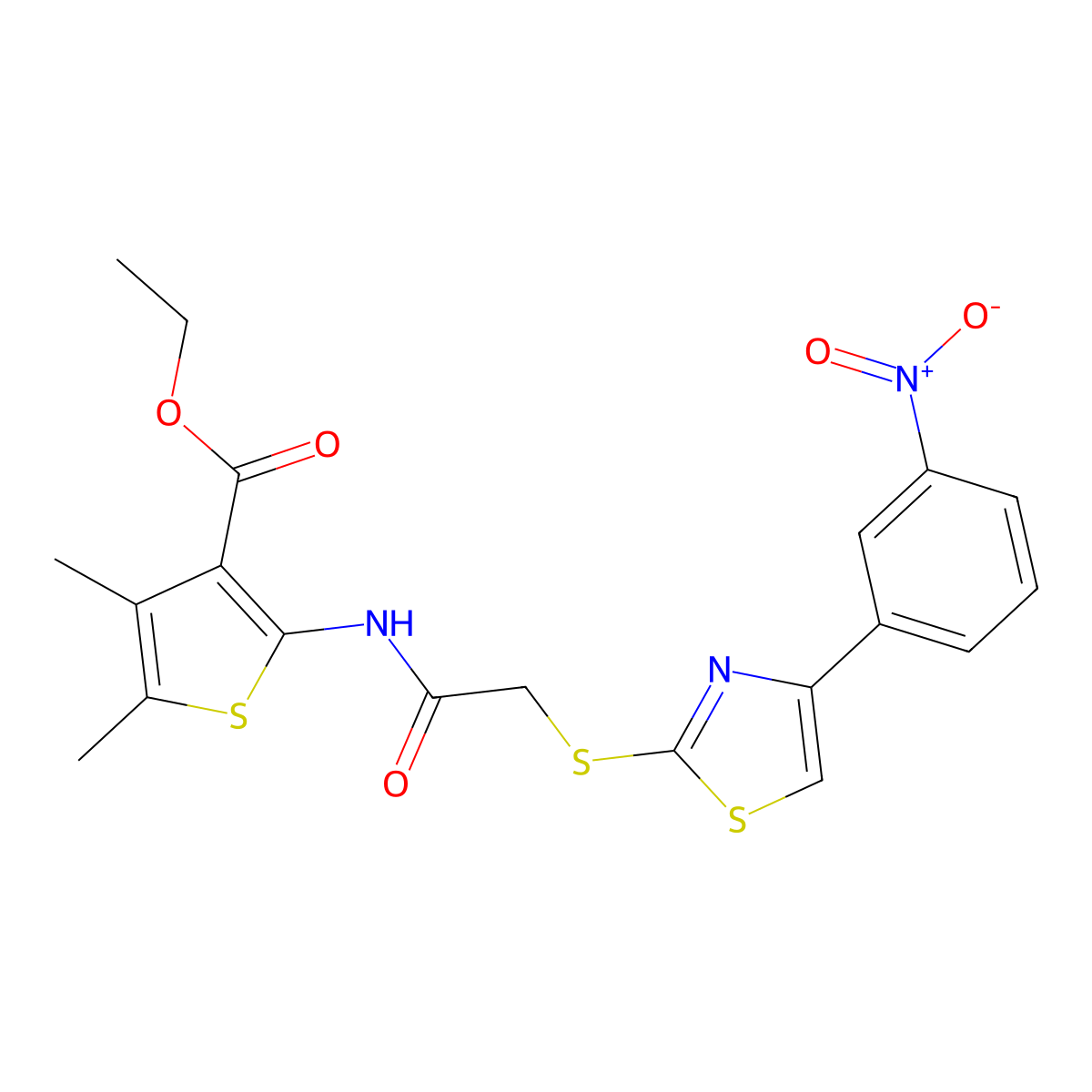 Ethyl 4,5-dimethyl-2-(2-((4-(3-nitrophenyl)thiazol-2-yl)thio)acetamido)thiophene-3-carboxylate molecular structure, CAS 727689-81-8