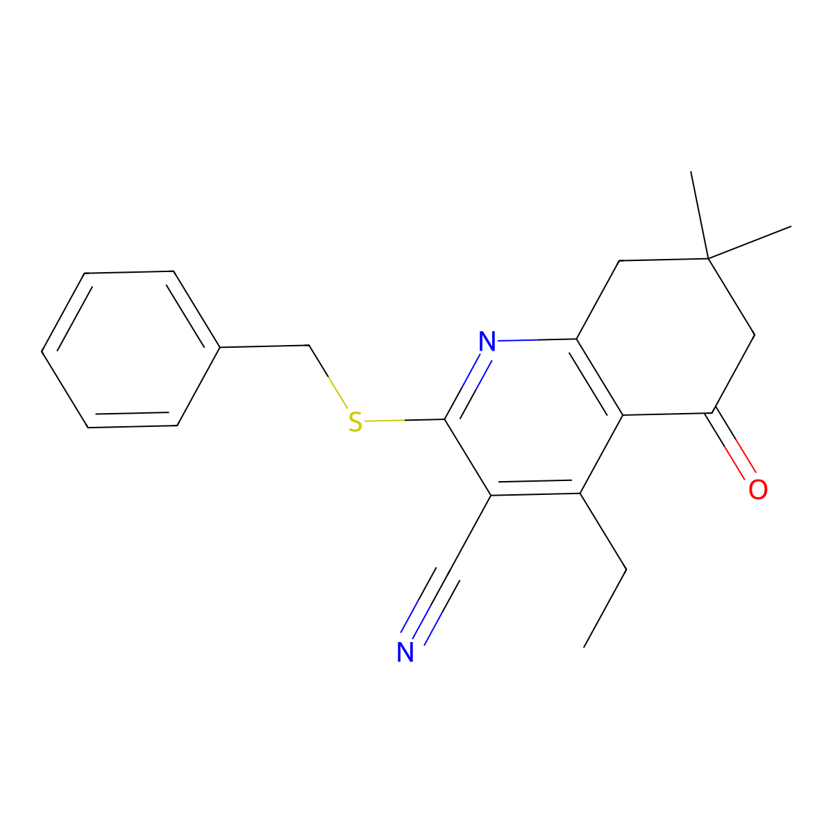 2-(Benzylsulfanyl)-4-ethyl-7,7-dimethyl-5-oxo-5,6,7,8-tetrahydroquinoline-3-carbonitrile molecular structure, CAS 727689-84-1