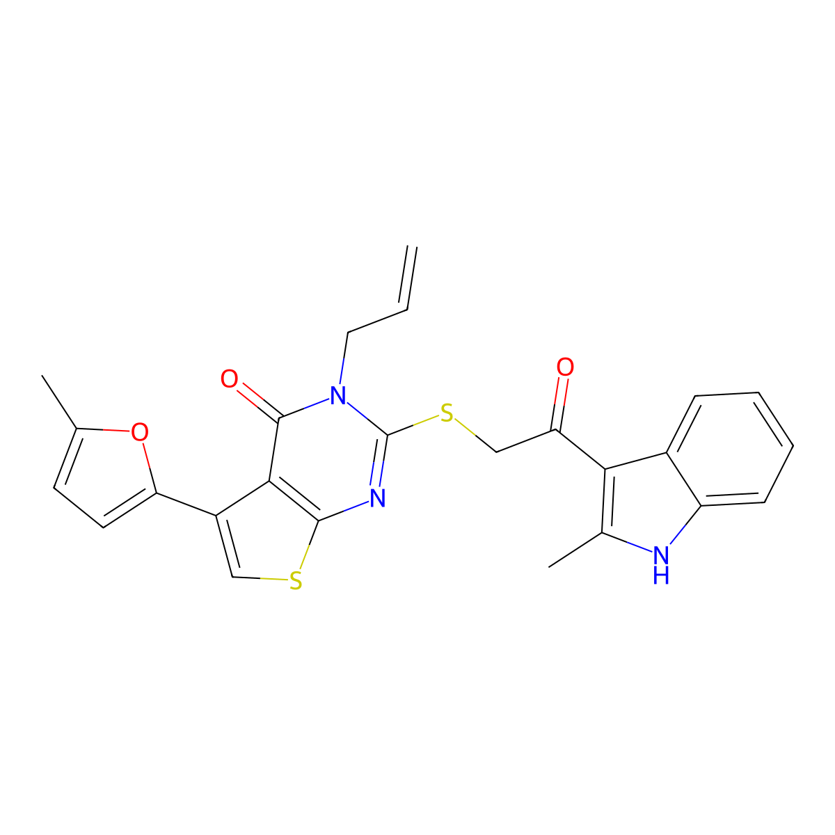 5-(5-methylfuran-2-yl)-2-[2-(2-methyl-1H-indol-3-yl)-2-oxoethyl]sulfanyl-3-prop-2-enylthieno[2,3-d]pyrimidin-4-one molecular structure, CAS 727689-91-0