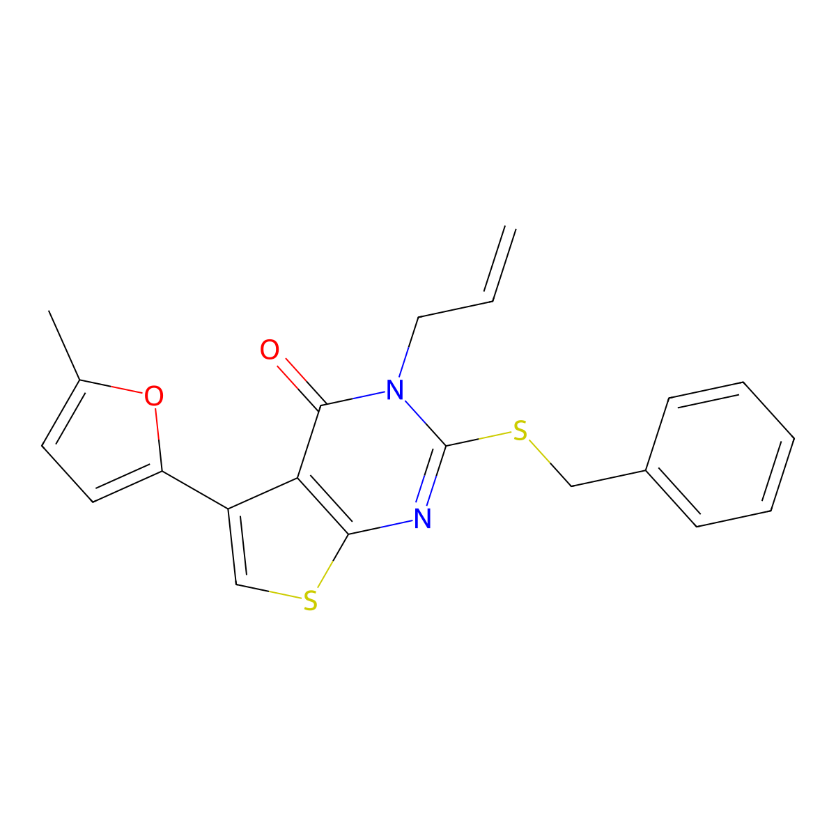 2-Benzylsulfanyl-5-(5-methylfuran-2-yl)-3-prop-2-enylthieno[2,3-d]pyrimidin-4-one molecular structure, CAS 727689-92-1