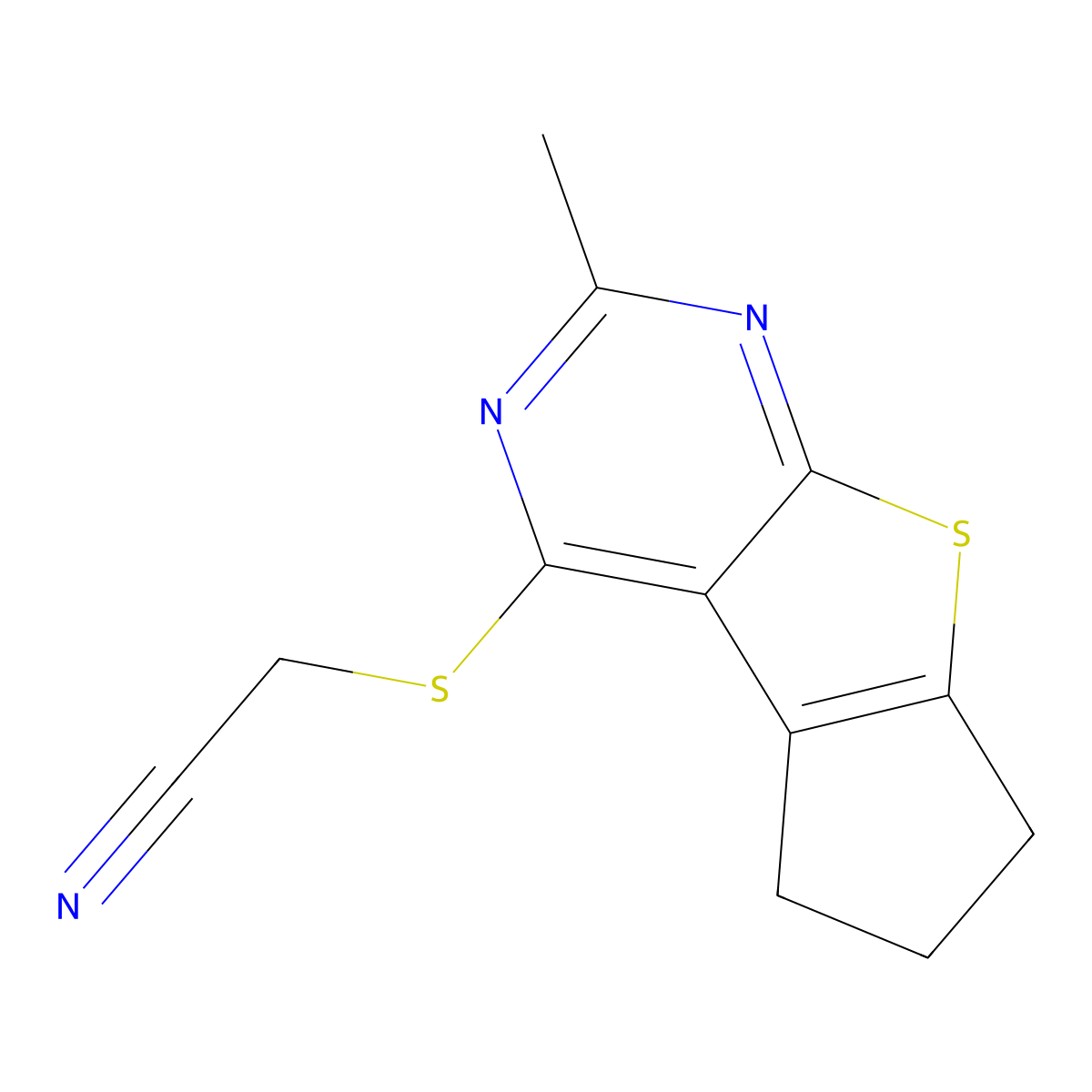[(2-methyl-6,7-dihydro-5H-cyclopenta[4,5]thieno[2,3-d]pyrimidin-4-yl)thio]acetonitrile molecular structure, CAS 727690-03-1