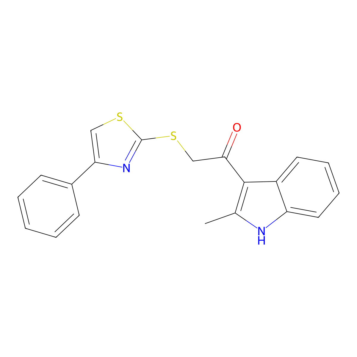1-(2-methyl-1H-indol-3-yl)-2-((4-phenylthiazol-2-yl)thio)ethanone molecular structure, CAS 727690-04-2