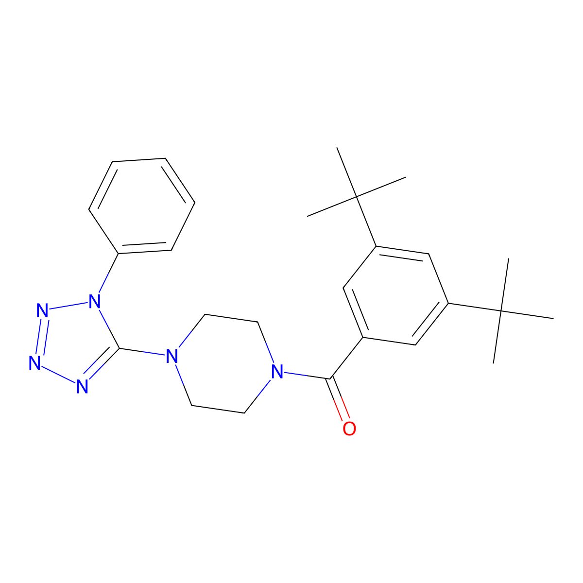 1-(3,5-di-tert-butylbenzoyl)-4-(1-phenyl-1H-1,2,3,4-tetrazol-5-yl)piperazine molecular structure, CAS 727690-06-4