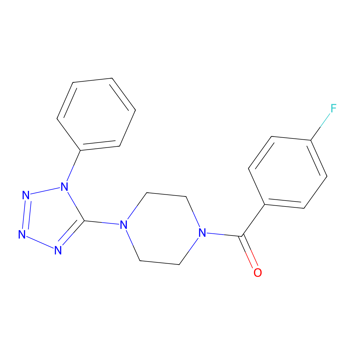 (4-fluorophenyl)(4-(1-phenyl-1H-tetrazol-5-yl)piperazin-1-yl)methanone molecular structure, CAS 727690-07-5