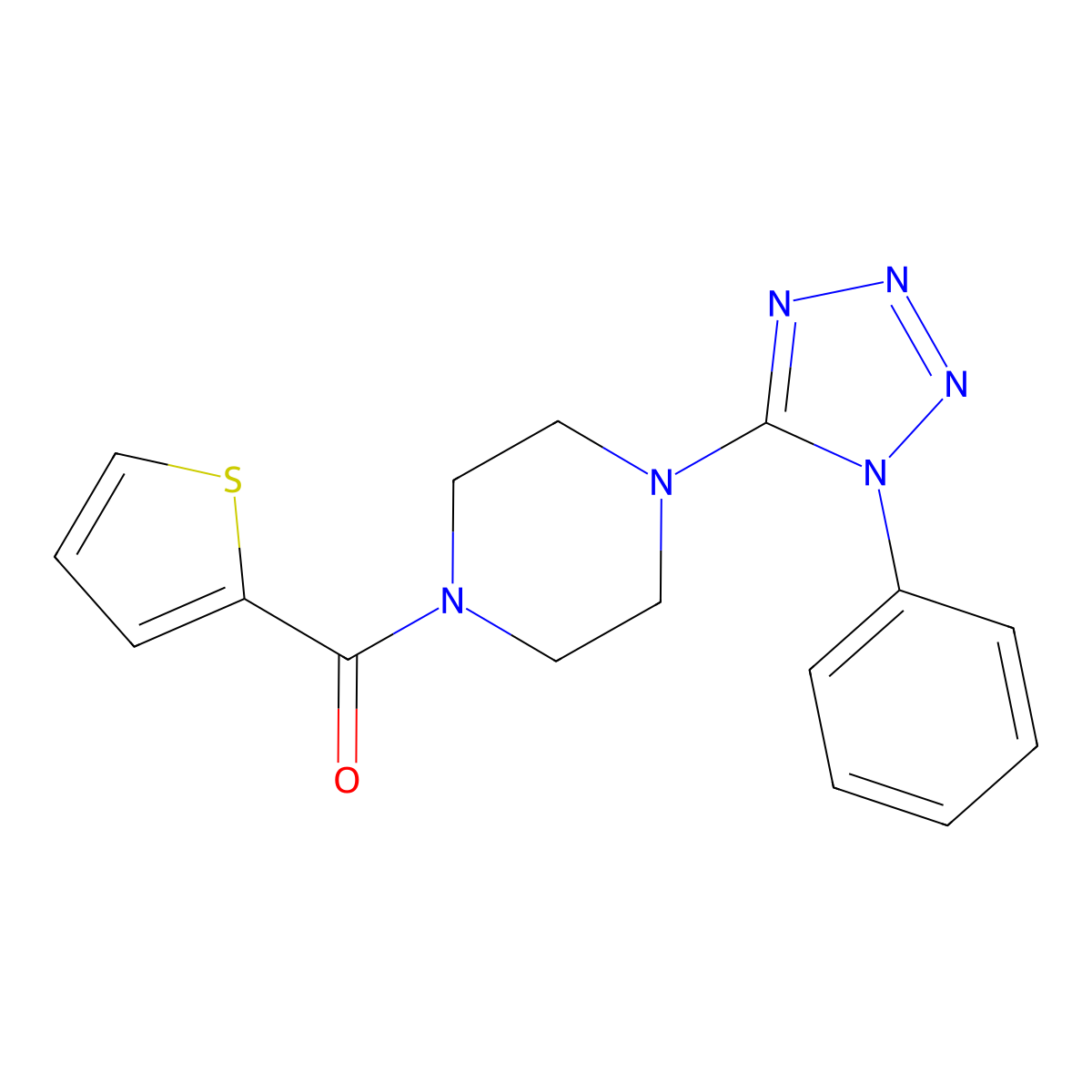 1-(1-phenyl-1H-1,2,3,4-tetrazol-5-yl)-4-(thiophene-2-carbonyl)piperazine molecular structure, CAS 727690-10-0