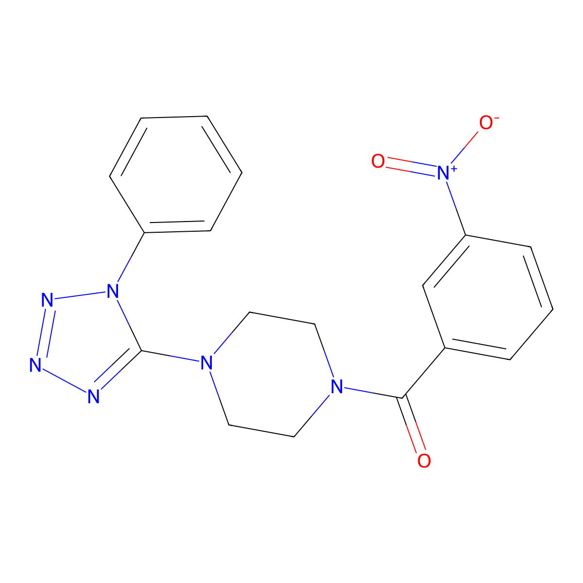 (3-Nitrophenyl)-[4-(1-phenyltetrazol-5-yl)piperazin-1-yl]methanone molecular structure, CAS 727690-14-4