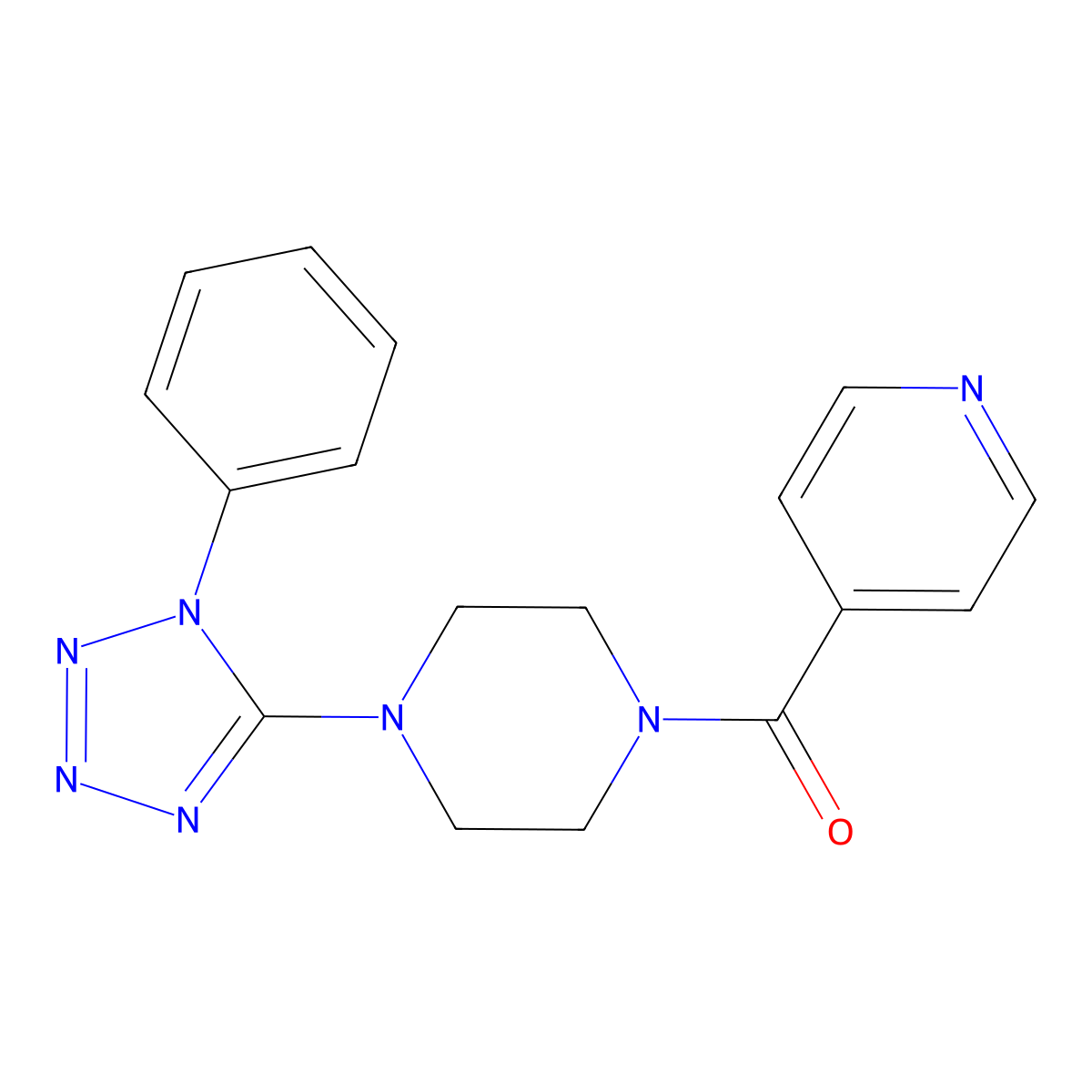 1-(1-phenyl-1H-1,2,3,4-tetrazol-5-yl)-4-(pyridine-4-carbonyl)piperazine molecular structure, CAS 727690-15-5