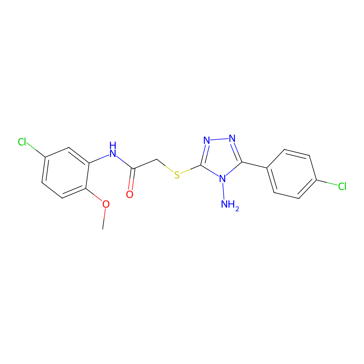 2-{[4-amino-5-(4-chlorophenyl)-4H-1,2,4-triazol-3-yl]sulfanyl}-N-(5-chloro-2-methoxyphenyl)acetamide molecular structure, CAS 727693-47-2