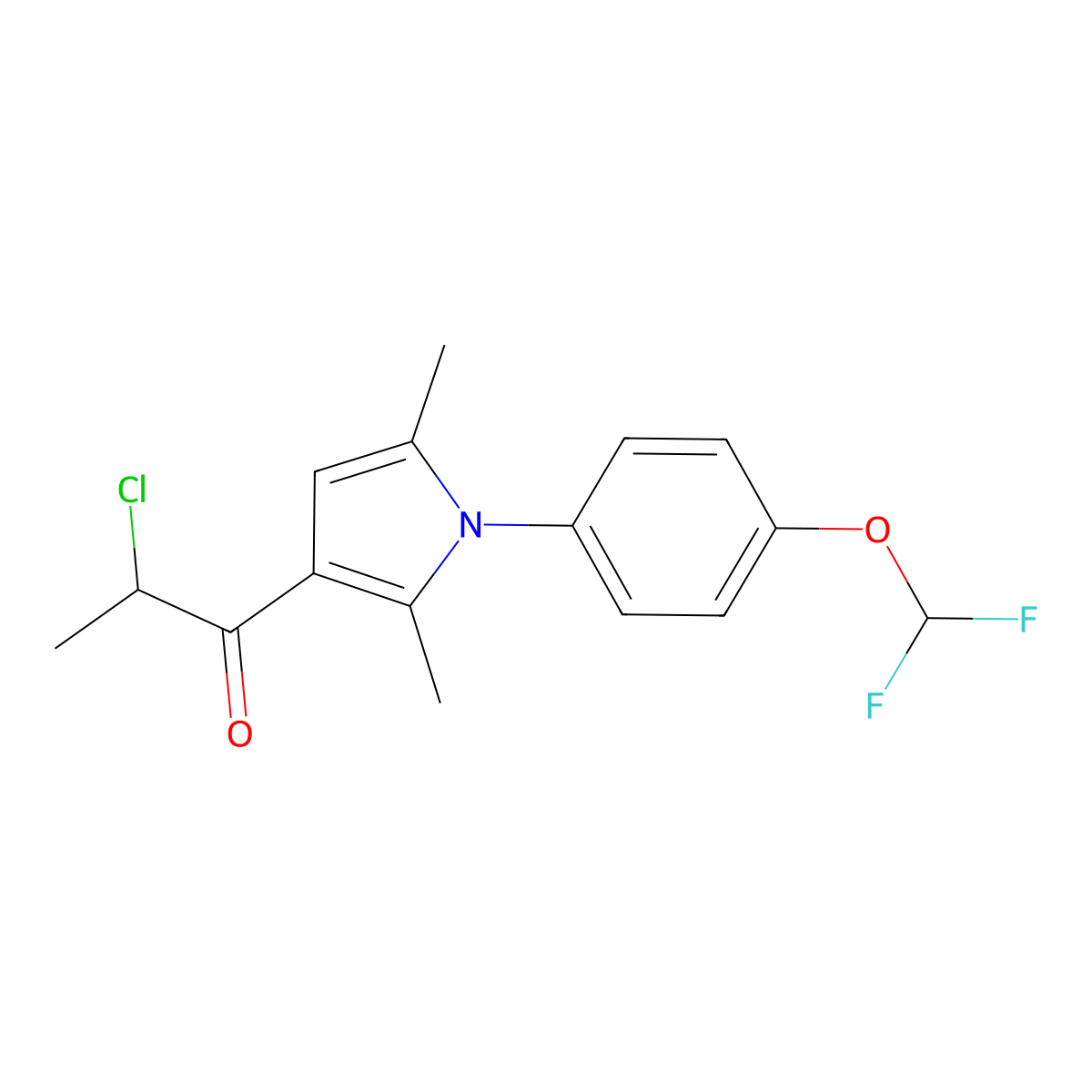 2-chloro-1-(1-(4-(difluoromethoxy)phenyl)-2,5-dimethyl-1H-pyrrol-3-yl)propan-1-one molecular structure, CAS 727696-15-3