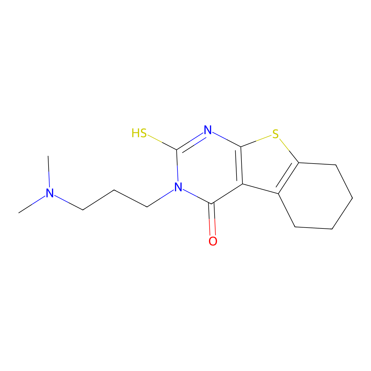 3-[3-(dimethylamino)propyl]-2-sulfanylidene-5,6,7,8-tetrahydro-1H-[1]benzothiolo[2,3-d]pyrimidin-4-one molecular structure, CAS 727702-60-5