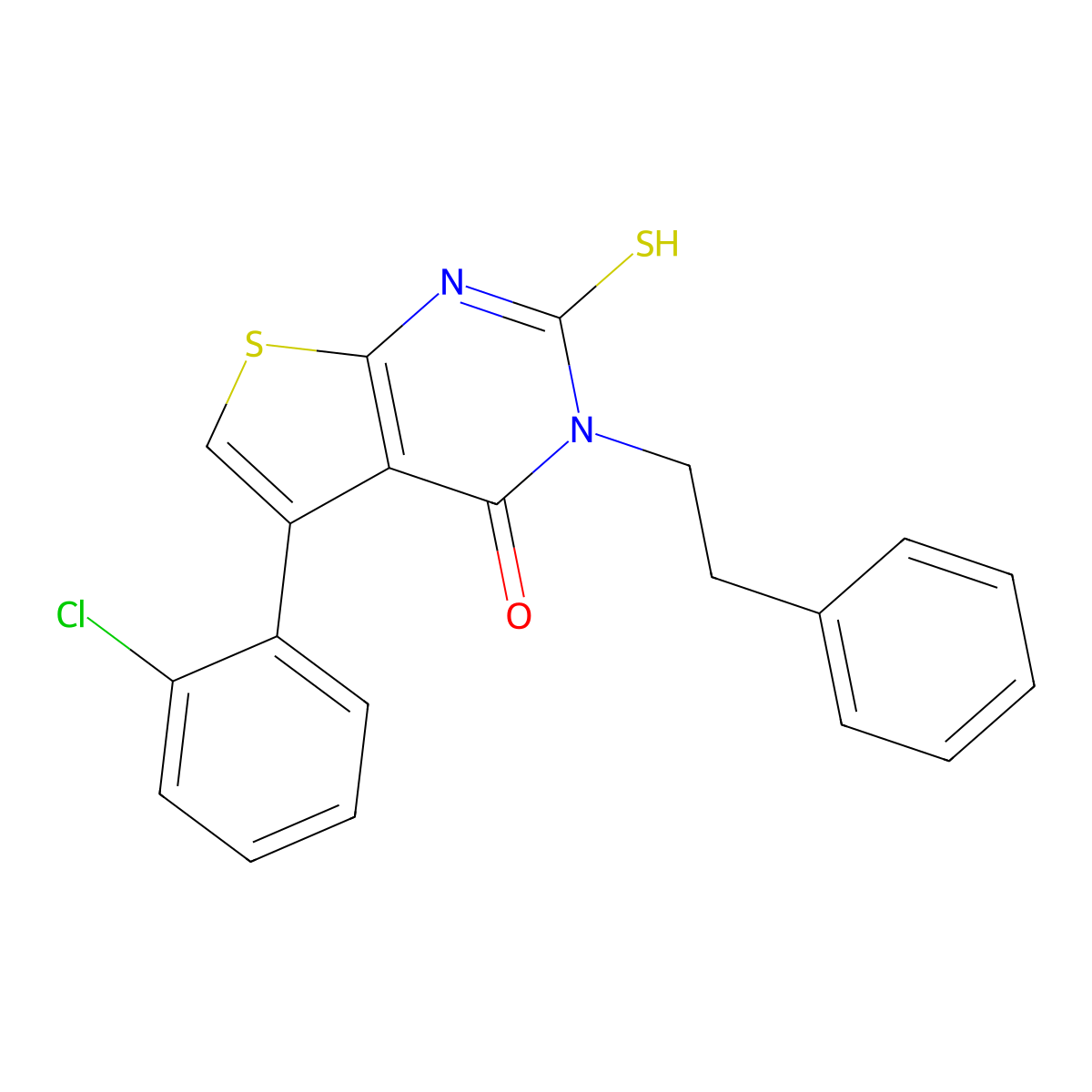5-(2-chlorophenyl)-3-(2-phenylethyl)-2-sulfanyl-3H,4H-thieno[2,3-d]pyrimidin-4-one molecular structure, CAS 727704-62-3