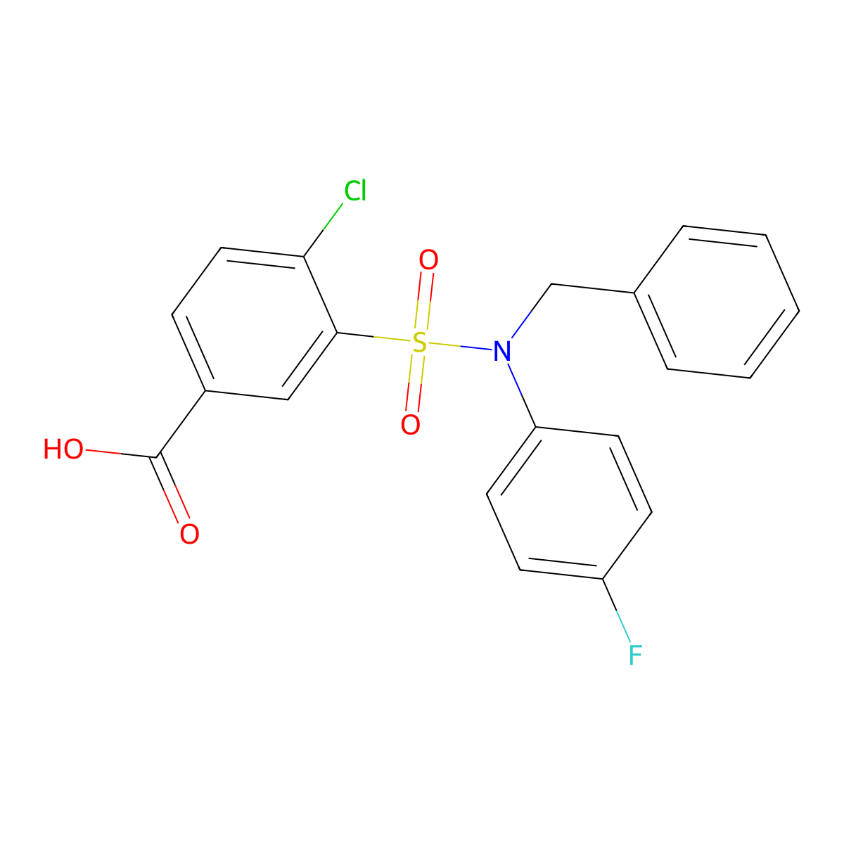 3-[Benzyl(4-fluorophenyl)sulfamoyl]-4-chlorobenzoic acid molecular structure, CAS 727704-67-8