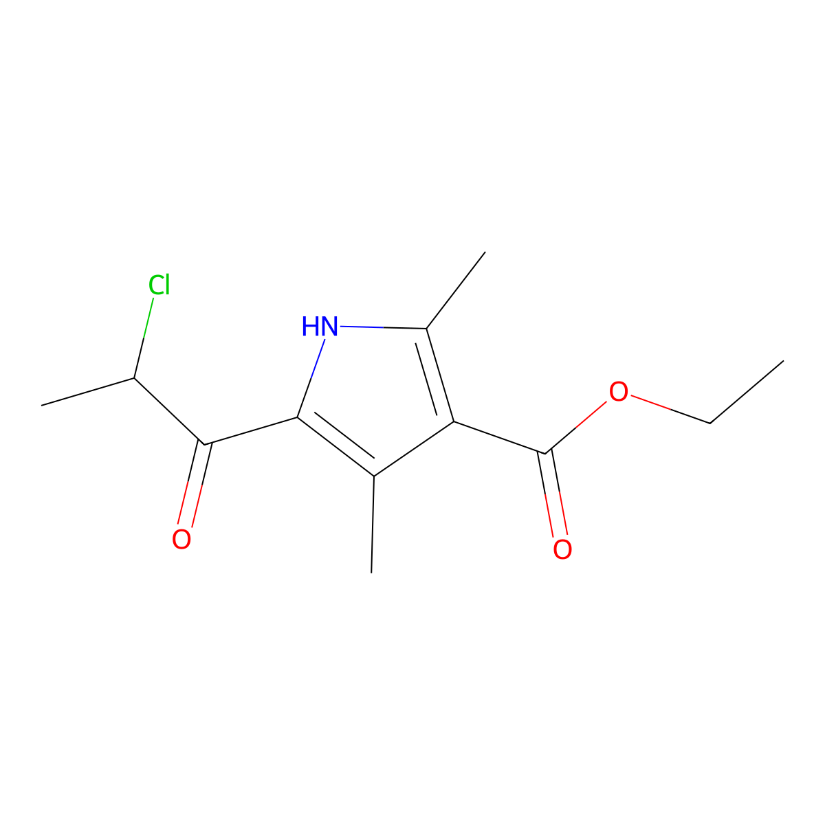ethyl 5-(2-chloropropanoyl)-2,4-dimethyl-1H-pyrrole-3-carboxylate molecular structure, CAS 727704-69-0