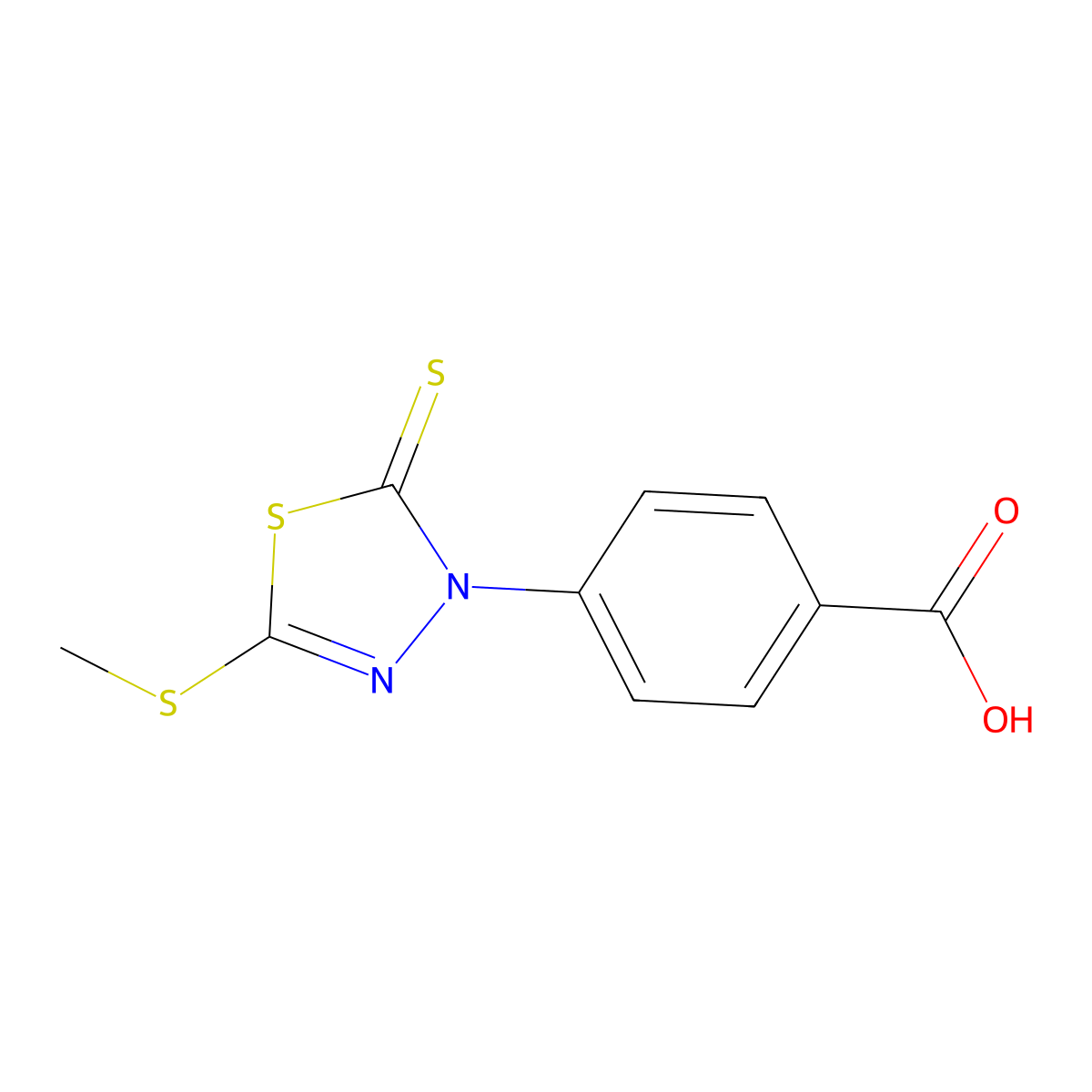 4-[5-(Methylsulfanyl)-2-sulfanylidene-2,3-dihydro-1,3,4-thiadiazol-3-yl]benzoic acid molecular structure, CAS 727704-72-5