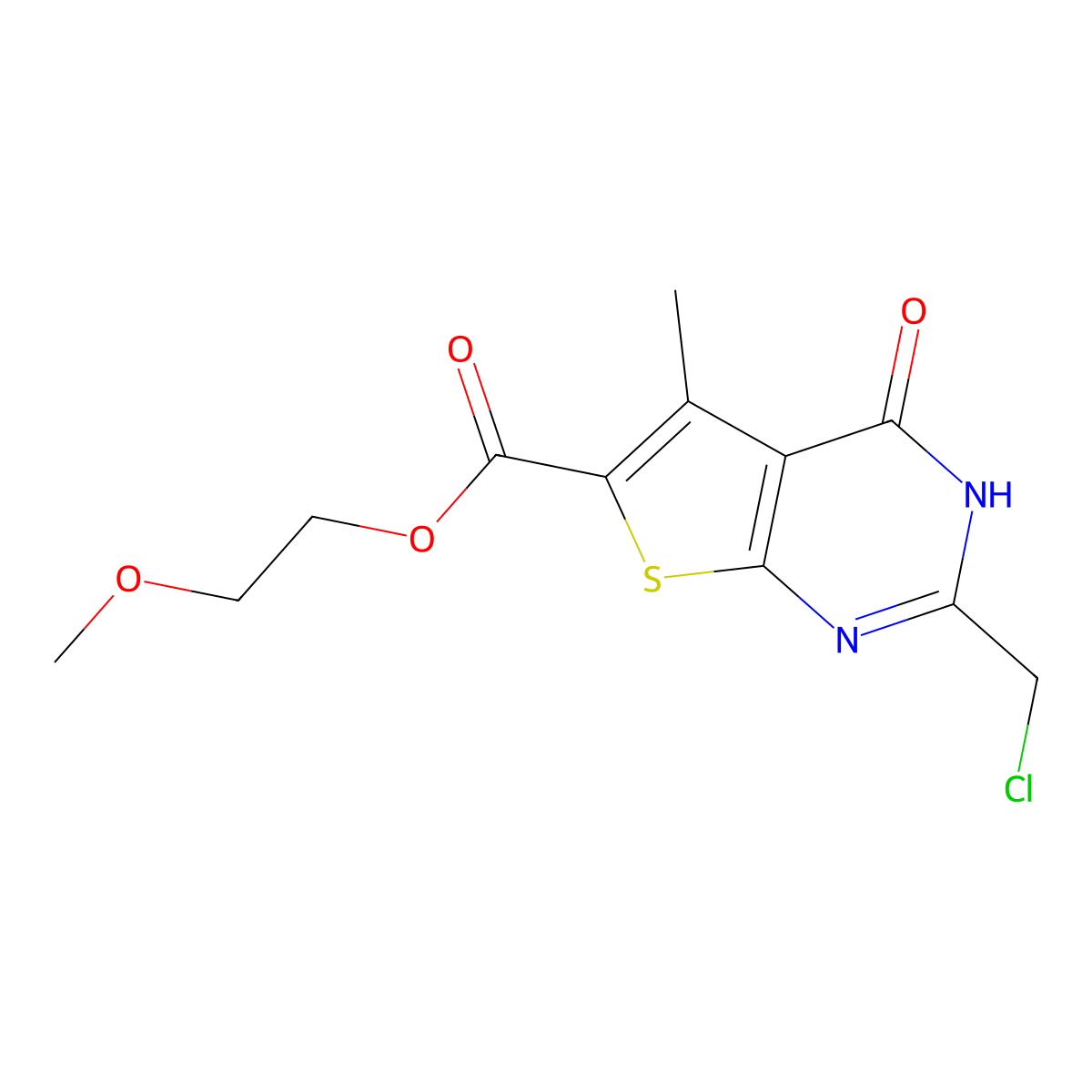2-methoxyethyl 2-(chloromethyl)-5-methyl-4-oxo-3H,4H-thieno[2,3-d]pyrimidine-6-carboxylate molecular structure, CAS 727705-96-6