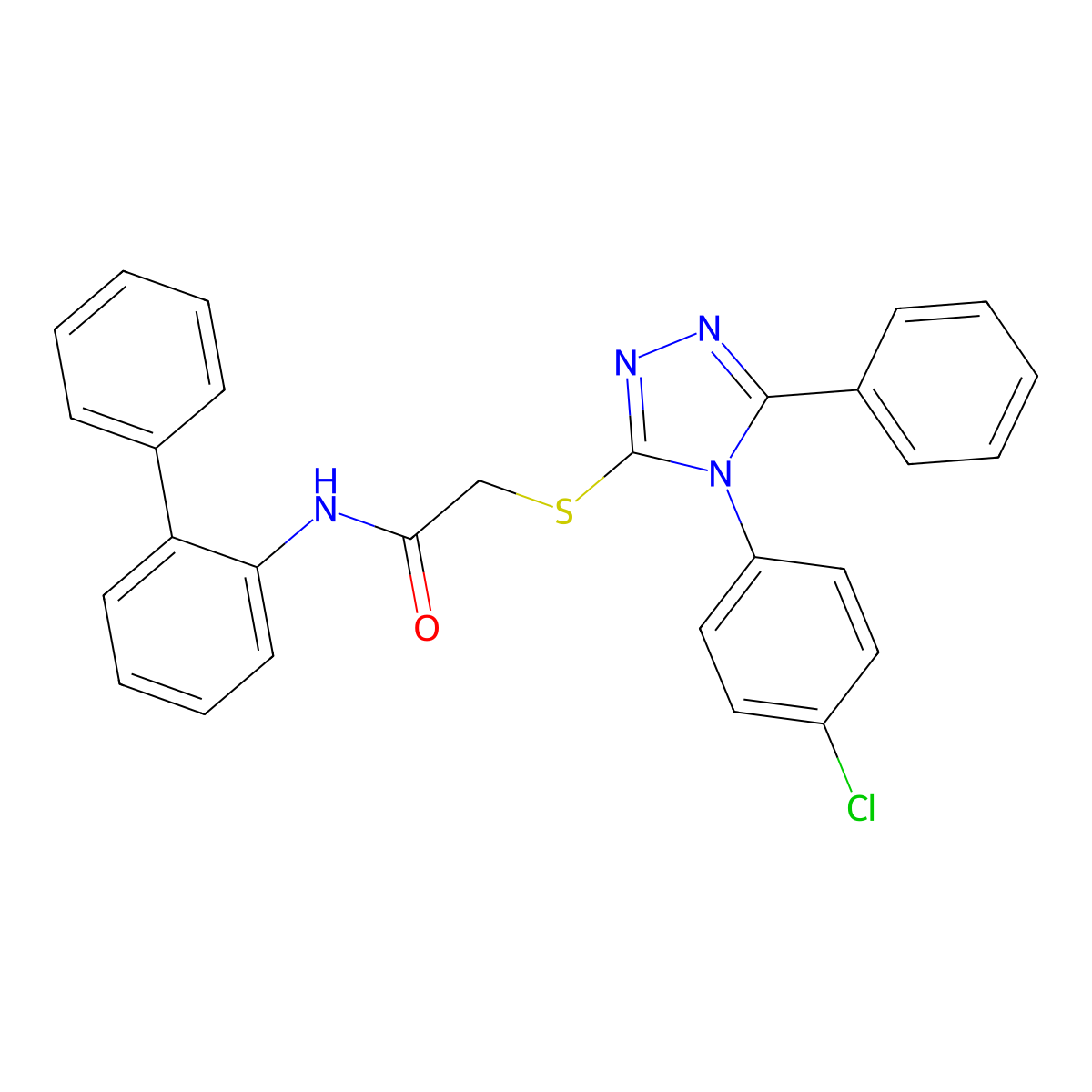 2-[[4-(4-chlorophenyl)-5-phenyl-1,2,4-triazol-3-yl]sulfanyl]-N-(2-phenylphenyl)acetamide molecular structure, CAS 727711-89-9