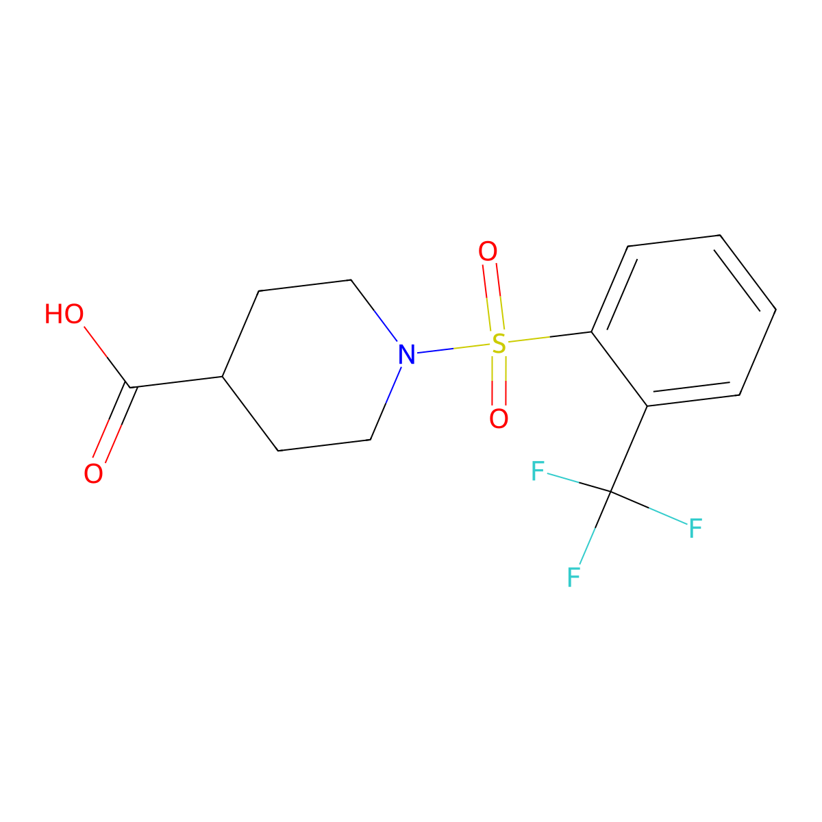 1-[2-(Trifluoromethyl)benzenesulfonyl]piperidine-4-carboxylic acid molecular structure, CAS 727717-69-3