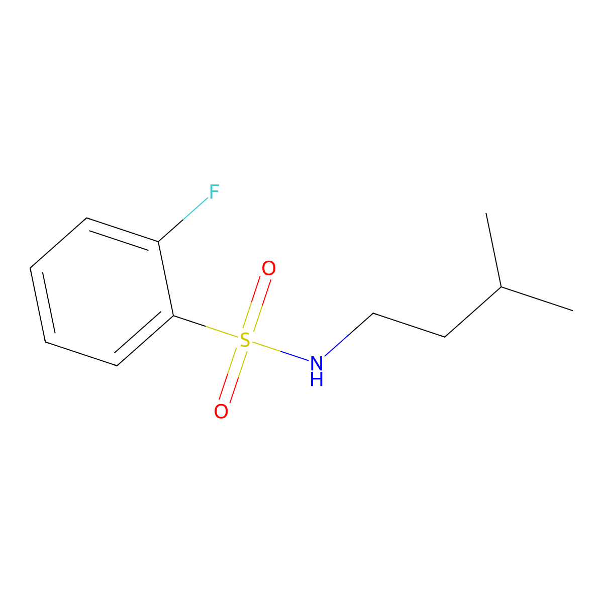 2-fluoro-N-(3-methylbutyl)benzene-1-sulfonamide molecular structure, CAS 727717-70-6