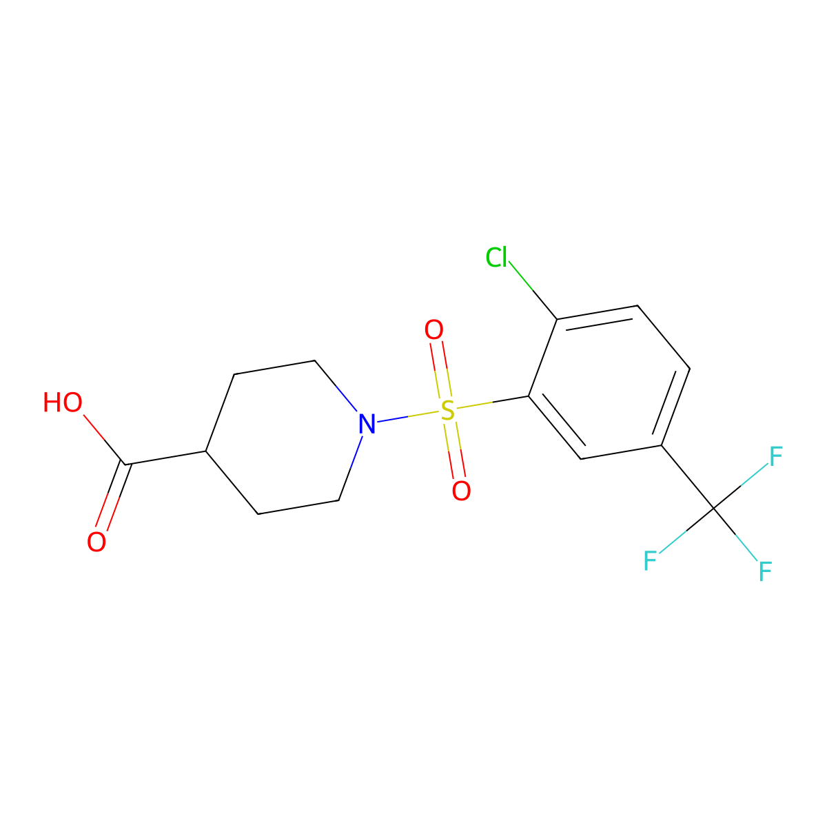 1-[2-Chloro-5-(trifluoromethyl)benzenesulfonyl]piperidine-4-carboxylic acid molecular structure, CAS 727718-06-1