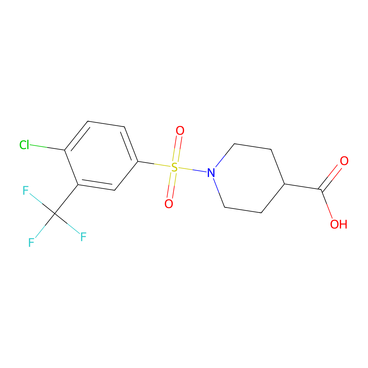 1-(4-Chloro-3-(trifluoromethyl)benzenesulfonyl)piperidine-4-carboxylic acid molecular structure, CAS 727718-11-8