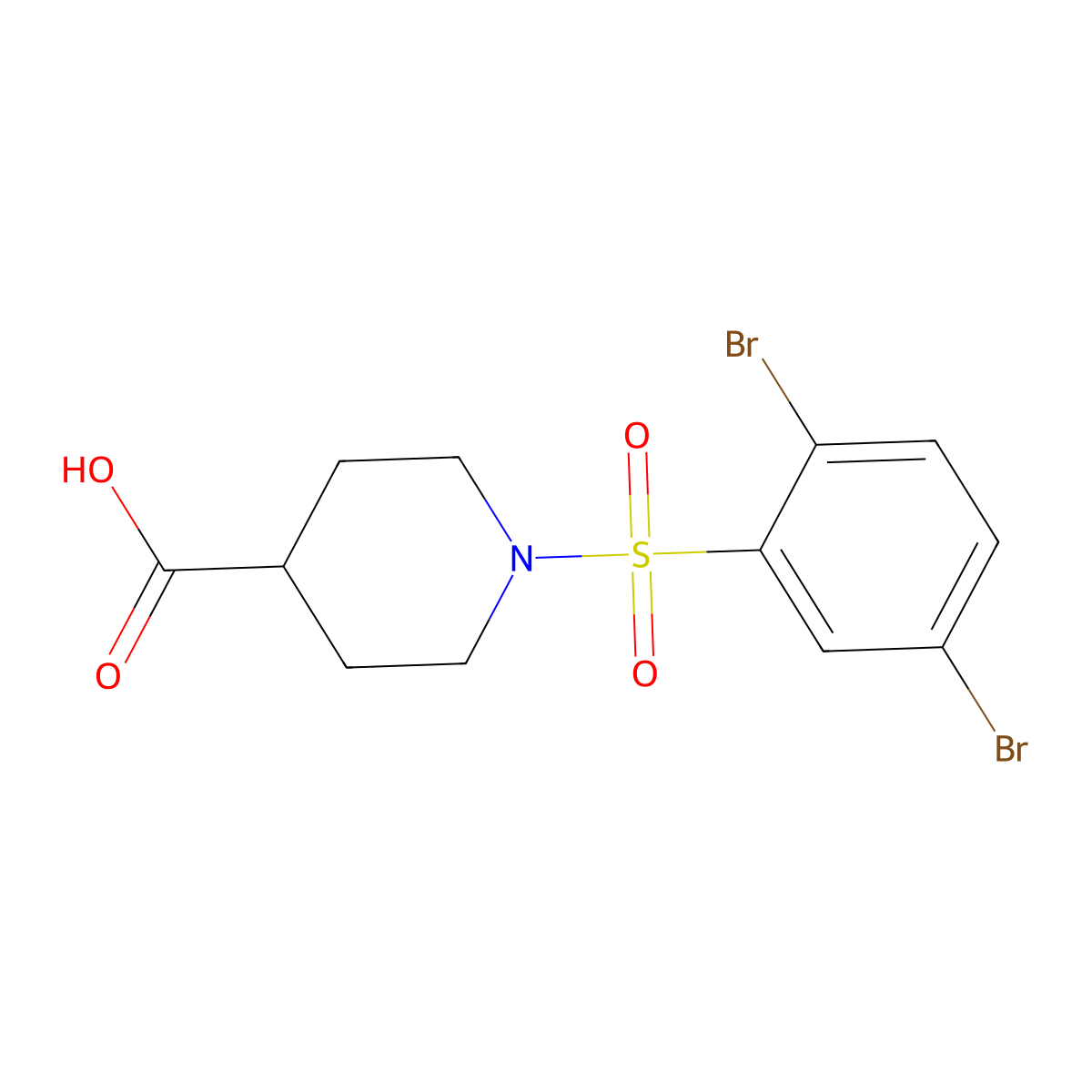 1-(2,5-Dibromobenzenesulfonyl)piperidine-4-carboxylic acid molecular structure, CAS 727718-12-9