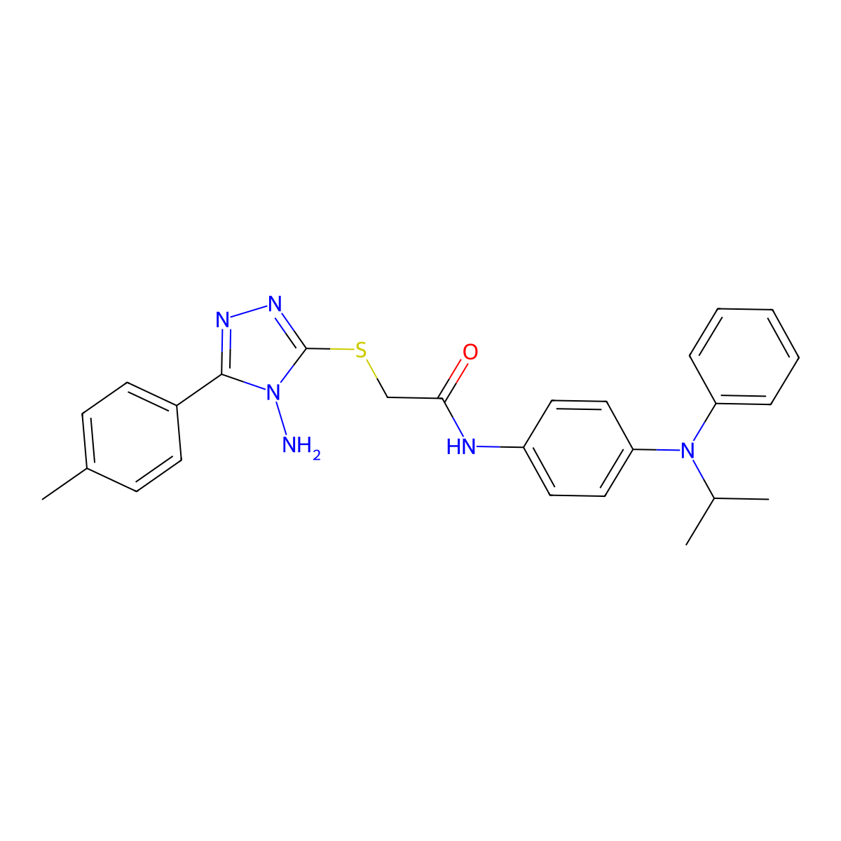 2-((4-amino-5-(4-methylphenyl)-4H-1,2,4-triazol-3-yl)sulfanyl)-N-(4-(phenyl(propan-2-yl)amino)phenyl)acetamide molecular structure, CAS 727718-65-2