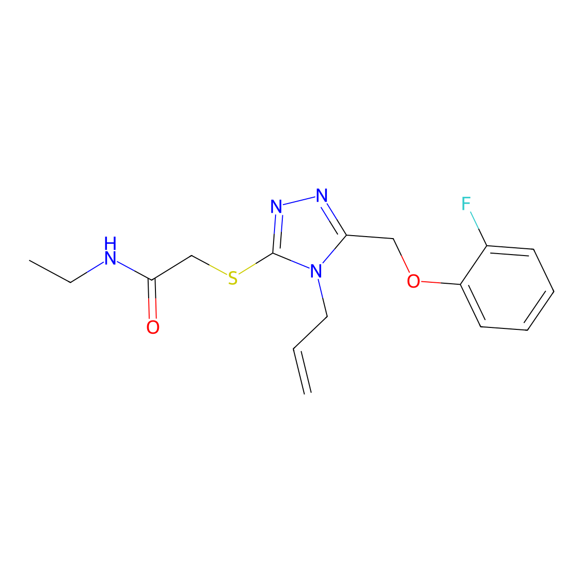 N-ethyl-2-({5-[(2-fluorophenoxy)methyl]-4-(prop-2-en-1-yl)-4H-1,2,4-triazol-3-yl}sulfanyl)acetamide molecular structure, CAS 727719-39-3