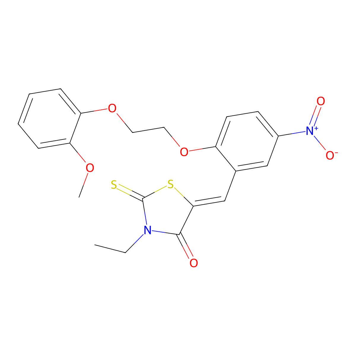 3-Ethyl-5-[[2-[2-(2-methoxyphenoxy)ethoxy]-5-nitrophenyl]methylidene]-2-sulfanylidene-1,3-thiazolidin-4-one molecular structure, CAS 727732-02-7