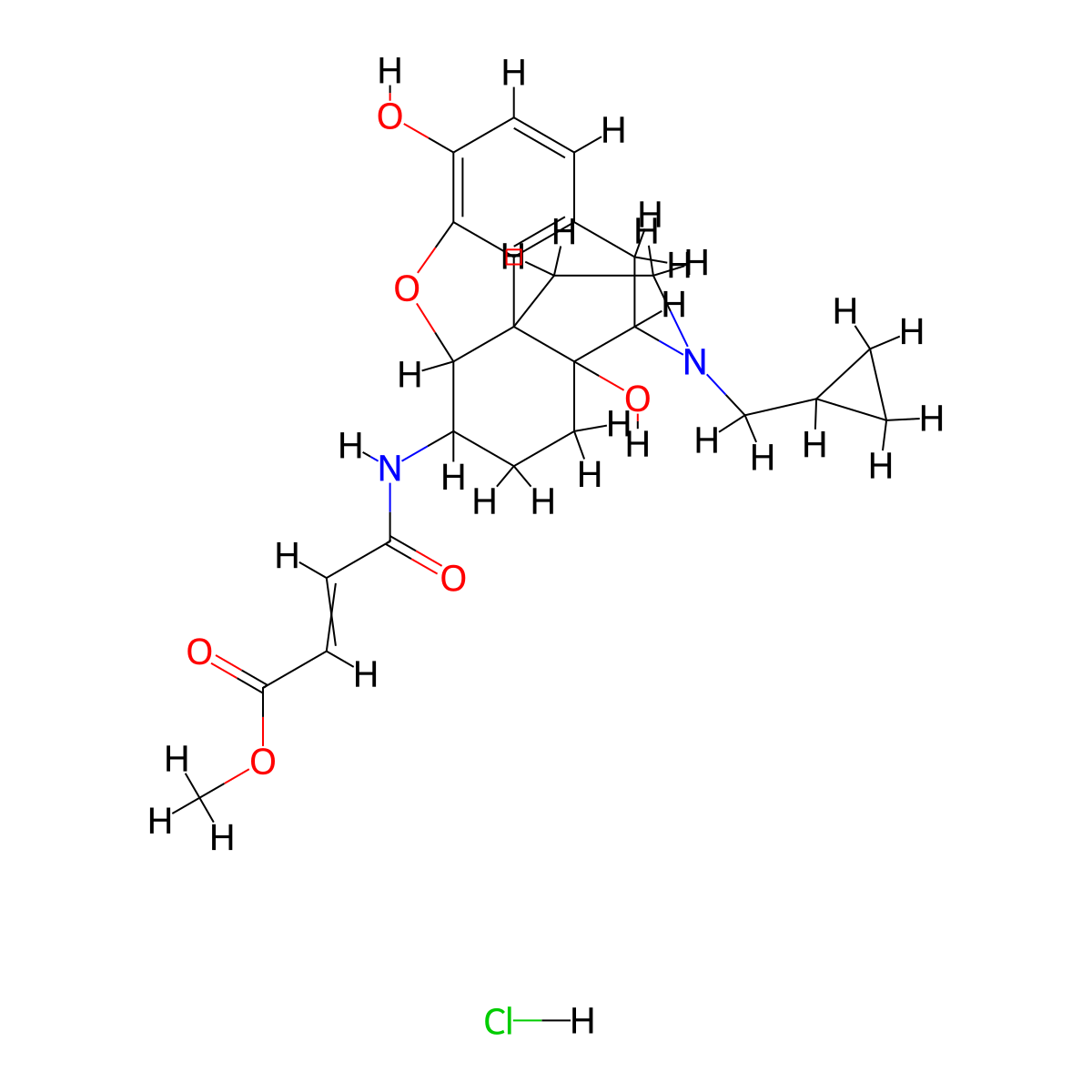 Methyl 4-[[3-(cyclopropylmethyl)-4a,9-dihydroxy-1,2,4,5,6,7,7a,13-octahydro-4,12-methanobenzofuro[3,2-e]isoquinolin-7-yl]amino]-4-oxobut-2-enoate;hydrochloride molecular structure, CAS 72786-10-8