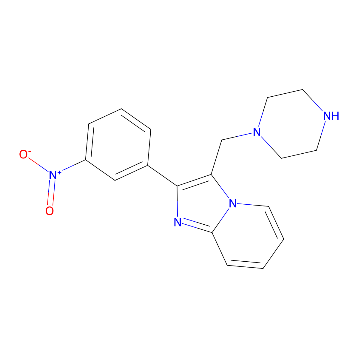 2-(3-Nitrophenyl)-3-(piperazin-1-ylmethyl)imidazo[1,2-a]pyridine molecular structure, CAS 727975-37-3
