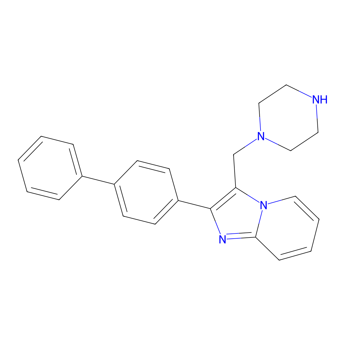 2-(4-Phenylphenyl)-3-(piperazin-1-ylmethyl)imidazo[1,2-a]pyridine molecular structure, CAS 727975-40-8