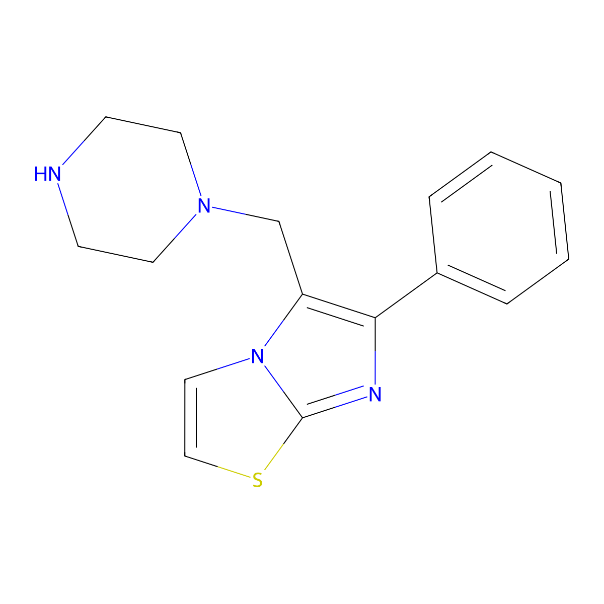 6-Phenyl-5-(piperazin-1-ylmethyl)imidazo[2,1-b]thiazole molecular structure, CAS 727975-60-2