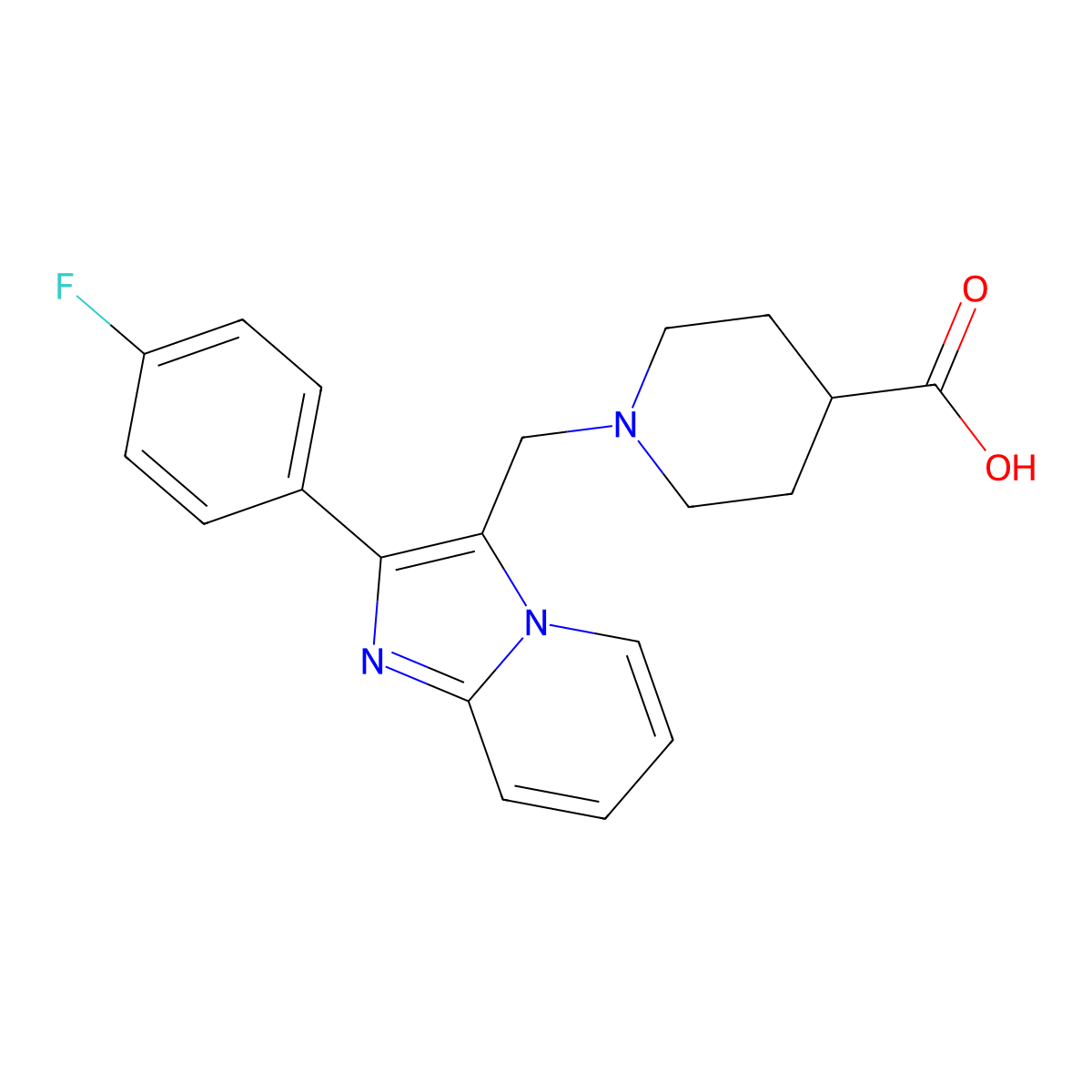 1-((2-(4-Fluorophenyl)imidazo[1,2-a]pyridin-3-yl)methyl)piperidine-4-carboxylic acid molecular structure, CAS 727977-52-8