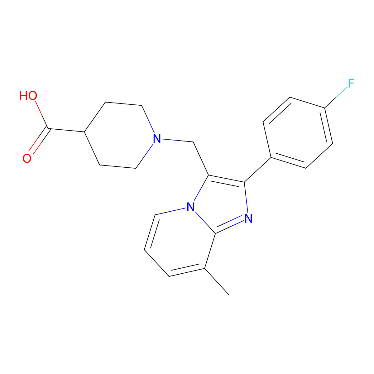 1-((2-(4-Fluorophenyl)-8-methylimidazo[1,2-a]pyridin-3-yl)methyl)piperidine-4-carboxylic acid molecular structure, CAS 727977-66-4