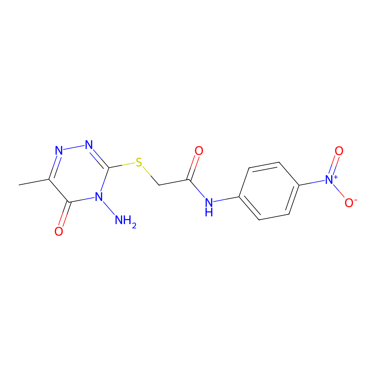 2-[(4-amino-6-methyl-5-oxo-1,2,4-triazin-3-yl)sulfanyl]-N-(4-nitrophenyl)acetamide molecular structure, CAS 727980-25-8