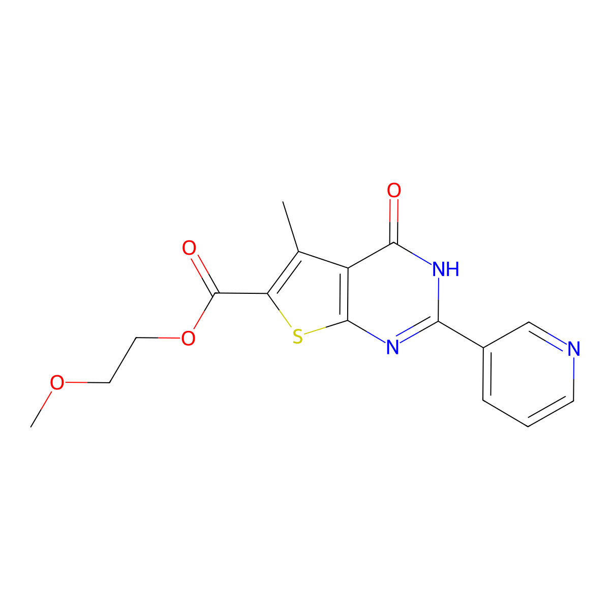 2-methoxyethyl 5-methyl-4-oxo-2-(pyridin-3-yl)-3H,4H-thieno[2,3-d]pyrimidine-6-carboxylate molecular structure, CAS 727982-66-3
