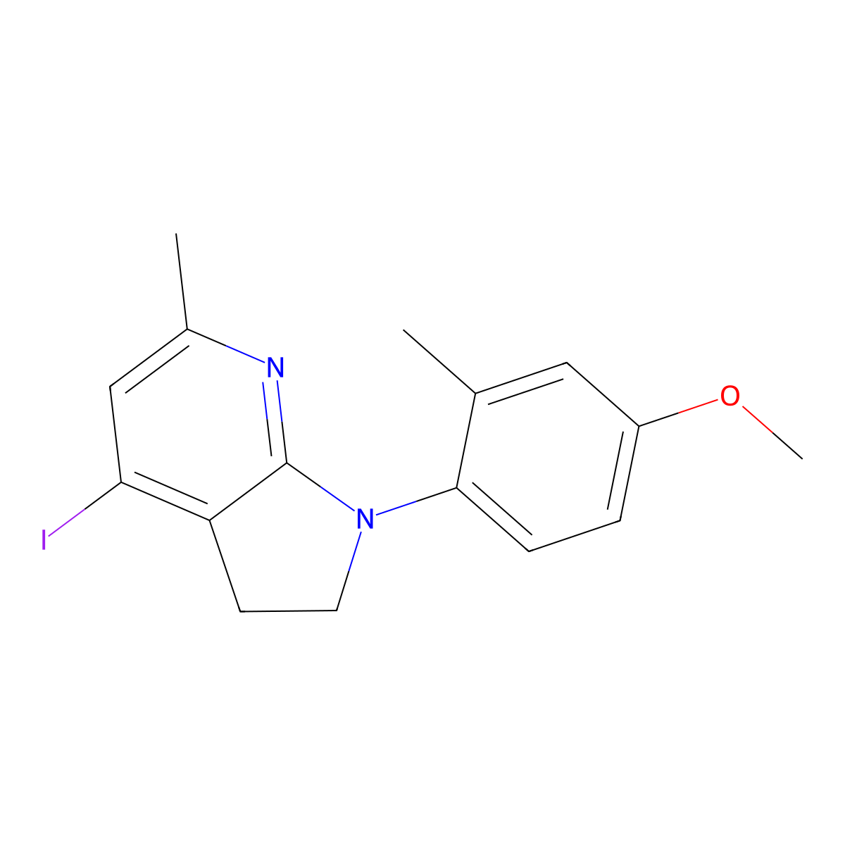 4-Iodo-1-(4-methoxy-2-methylphenyl)-6-methyl-2,3-dihydro-1H-pyrrolo[2,3-B]pyridine molecular structure, CAS 727993-70-6