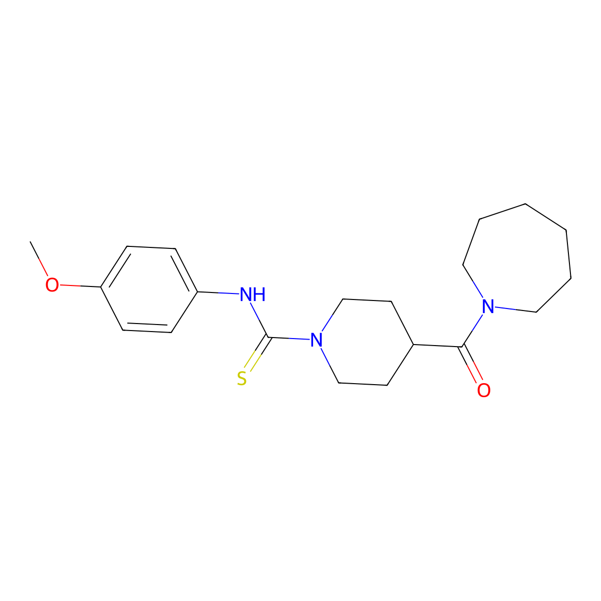 4-(azepane-1-carbonyl)-N-(4-methoxyphenyl)piperidine-1-carbothioamide molecular structure, CAS 727995-52-0