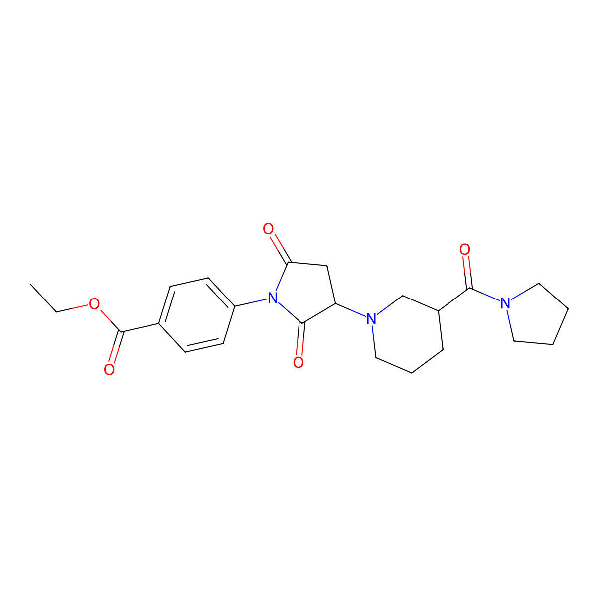 Ethyl 4-{2,5-dioxo-3-[3-(pyrrolidin-1-ylcarbonyl)piperidin-1-yl]pyrrolidin-1-yl}benzoate molecular structure, CAS 727995-63-3