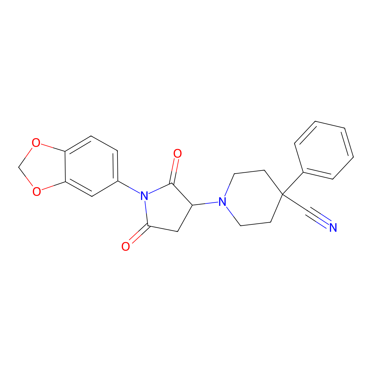 1-[1-(1,3-Benzodioxol-5-yl)-2,5-dioxopyrrolidin-3-yl]-4-phenylpiperidine-4-carbonitrile molecular structure, CAS 727996-00-1